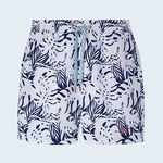 Pepe Jeans London, Pantaloni scurti de baie cu imprimeu tropical, Alb, Albastru inchis, M