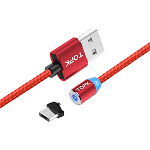 Cablu de incarcare TOPK Micro USB 2.4A magnetic Fast Charge cu indicator LED 1m rosu