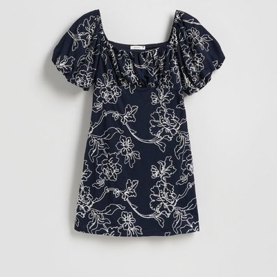 Reserved - Rochie mini brodată - bleumarin, Reserved