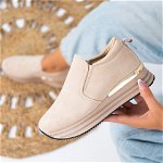 Pantofi Sport, culoare Bej, material Piele Ecologica Intoarsa - cod: P12545, Aly