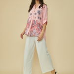 Camasa din in cu print floral 06723 Roz, 