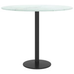 Blat masă, alb, Ø50x0,8 cm, sticlă securizată, design marmură