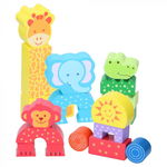 Set constructie din lemn Marionette animale salbatice 20 piese, Marionette