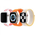 Set 3 curele Apple Watch 3 / 4 / 5 / 6 / 7 / 8 / SE series 38 / 40 / 41 mm silicon nylon roz-alb portocaliu starlight, krasscom