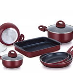 Herzberg HG-9016BR: Set de vase de gătit acoperite cu marmură 10 bucăți - Bordeaux, Herzberg Cooking