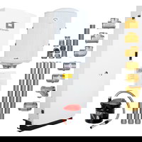 Set Centrala termica pe peleti Fornello GT 30 Standard, echipata cu pompa circulatie Wilo, vas expansiune, manometru, boiler fornello 100 l, kit evacuare 3.5 ml, Termostat Radio Comanda Salus 091FLRFV2 si Aspirator Cenusa, fitinguri