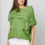 Bluza verde asimetrica, extravaganta, din bumbac satinat, Shopika