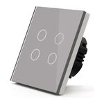 Intrerupator Smart Touch Techstar®, Wireless 2.4GHz, Sticla Securizata, Design Modern, Iluminare LED, 4 Faze, Cu NUL, Gri