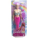 Papusa sirena cu par mov si coada roz, Barbie Dreamtopia, 