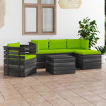 Set mobilier de gradina din lemn masiv de pin cu 6 piese cu perne, vidaXL, Lemn, 60 x 65 x 71.5 cm, Verde deschis