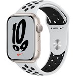 Smartwatch apple watch nike s7 gps, 45mm starlight aluminium case with pure platinum/black nike sport band "mkna3wb/a" (include tv 0.5lei)