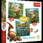 Set puzzle 3 in 1 Trefl Lumea extraordinara a dinozaurilor, 1x20 piese, 1x36 piese, 1x50 piese, Trefl