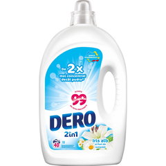 Detergent lichid DERO 2in1, Iris alb si flori de romanita, 2 l, 40 spalari
