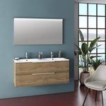 Set de baie cu 3 piese MALMO, Melamina Aluminiu Abs Sticla Ceramica Metal, Maro deschis, 121x46.5x190 cm