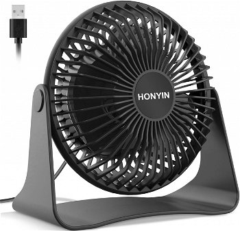 Ventilator de birou cu cap rotativ HONYIN, USB, 3 viteze, ABS, negru, 