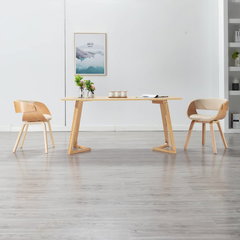 Scaun de bucatarie vidaXL, 1 buc., 53 x 52 x 70 cm, Lemn/Piele ecologica, Crem
