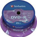 Dvd+r verbatim 4.7gb, 120min, viteza 16x, 25 buc, single layer, spindle, "matt silver" "43500"