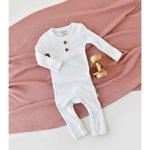 Salopeta cu maneca lunga si pantaloni lungi din bumbac organic si modal - Alb BabyCosy (Marime: 6-9 luni), BabyCosy