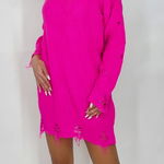 Pulover lung tricotat Laura, cu decupaje in material, Fucsia, Marime universala S/M/L, FashionForYou