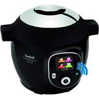 Multicooker inteligent cu gatire sub presiune Tefal Cook4Me+ Connect CY855830, 6 moduri de gatire, Instructiuni pas cu pas, 150 de retete, Compatibil cu aplicatia dedicata, Capacitate 6L, Vas cu invelis ceramic, Negru, Tefal