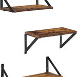 Set de 3 rafturi de perete Vasagle, metal/PAL, negru/maro rustic, 30/35/40 cm