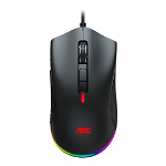 Mouse AOC GM530B, ergonomic, USB 2.0, 16000DPI, 7 butoane, RGB, 1.8m, negru, AOC