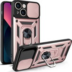 Husa Hybrid Armor Camshield pentru iPhone 13 cu capac pentru camera roz, ForIT