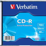 CD-R, 700MB, 52X, carcasa slim, VERBATIM Extra Protection