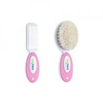 Set pieptan si perie din peri naturali babyjem (culoare: roz), BabyJem