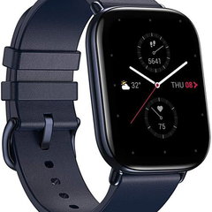 Smartwatch Huami Amazfit Zepp E SQUARE, Amoled 1.65", Carcasa otel, Bluetooth 5.0, Curea piele 43mm, Waterproof 5ATM, Albastru