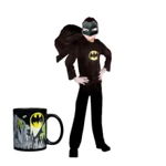 Set costum clasic Batman IdeallStore®, 3-5 ani, 100-110 cm, negru, masca LED si cana personalizata