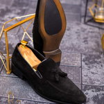 Pantofi Mocasini / Loafers, Negri, Catifea- P1631, 