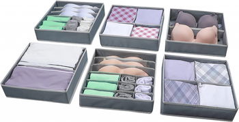 Set de 6 organizatoare pentru haine EXYGLO, tesatura, gri, 36 x 36 x 10 cm