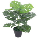 vidaXL Изкуствено растение монстера със саксия, 45 см, зелено, vidaXL
