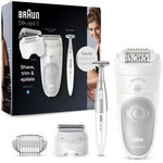 Epilator Braun SES5-805, cu tehnologie de penseta Micro-Grip, cu cap basculant, utilizare umeda si uscata, alb