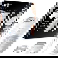 Epilator Braun SES5-805, cu tehnologie de penseta Micro-Grip, cu cap basculant, utilizare umeda si uscata, alb