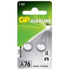 Baterie GP Batteries, butoni (AG13/LR44) 1.5V alcalina, blister 2 buc.  "GPA76F-2C2" "GPPBAA76F002" - 945241 (include TV 0.1lei)