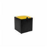 Taburet BOX, cu spatiu depozitare, imitatie piele, negru + galben, 37x37x41 cm, Agroconsult