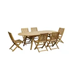 Set masa ovala, cu 6 scaune pentru gradina, din lemn, Inovius