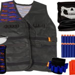 Import leantoys ținută Commando Costum de polițist Gloanțe Ochelari Eșarfă Vestă, LeanToys