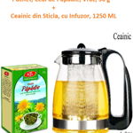 Pachet, Ceai de Papadie, Vrac, 50 g + Ceainic din Sticla, cu Infuzor, 1250 ML, 