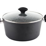 Oala Cu Capac, Oala Din Aluminiu, Capac Din Sticla Termorezistenta, Interior Din Granit, Capacitate De 4l, Diametru De 24cm, Negru, KlaussTech