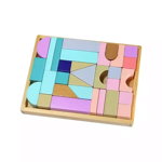 Cuburi multicolore din lemn ECOTOYS cu suport tip tava, Ecotoys