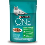 PURINA One Indoor, Ton cu Fasole Verde, plic hrană umedă pisici, (în sos), 85g, Purina One