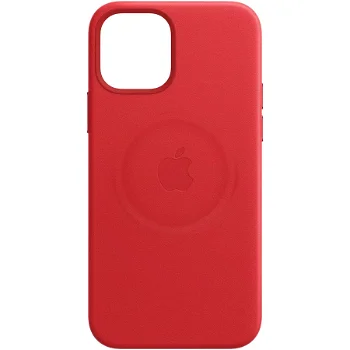 Protectie Spate Apple Leather (PRODUCT)RED MHK73ZM/A pentru Apple iPhone 12 mini, MagSafe, Piele naturala (Rosu), Apple