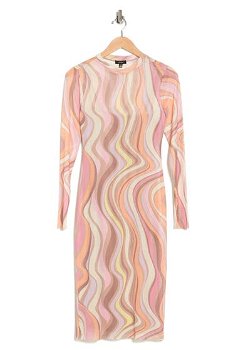 Imbracaminte Femei AFRM Loah Long Sleeve Mesh Midi Dress Coral Swirl