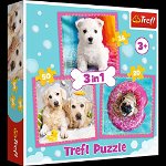 Puzzle Trefl 3 in 1, Catelusi la baita, 106 piese, Trefl