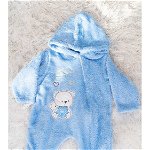 Costum bebe din bumbac pufos cu gluga bleu 3 luni (64 cm), Haine de vis