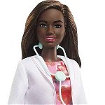 Papusa Barbie, medic cu accesorii, par negru, 3 ani+