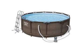 Set piscina Bestway, MYKONOS LUX, cu pereti imitatie rattan, 366 x 100 cm, cu sistem de filtrare inclus